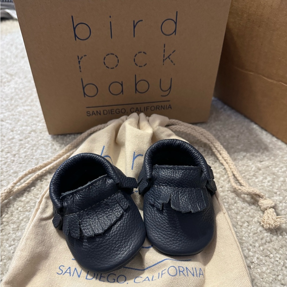 Navy Blue Bird Rock Baby Mocs